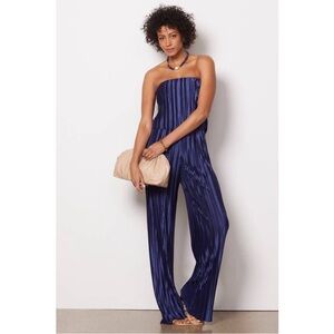 Amanda Uprichard Collina Sleeveless OTS Pants Crinkle Jumpsuit Navy Xsmall  NWOT